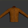 Stylish Orange Leather Jacket With Stand Collar Front Zipper And Stitched Sleeves 3d model