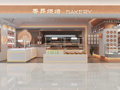 Modern Style Bakery Interior With Bright Display Cases And Fresh Pastries 3d model