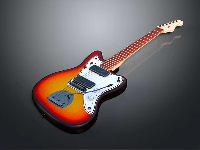 Classic Electric Guitar Sunburst Body Red Orange Gradient With Rosewood Neck And Pickups 3d model