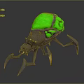 3D Sci Fi Creature With Green Carapace Blue Glowing Lines And Long Spiked Legs