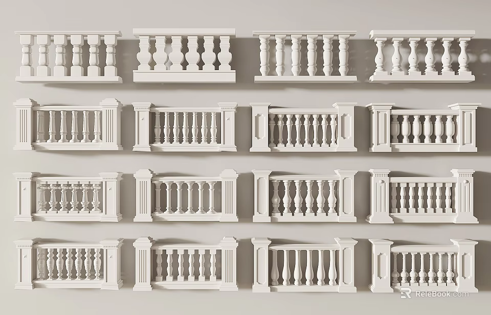 Variety Of White Fence Designs For Architecture 3d model 