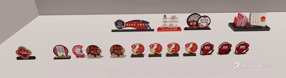 Garden Decorative Ornaments With Various Shapes And Colored Display Bases 3d model 