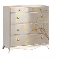 Elegant Silver Decorative Cabinet With Golden Branch Leaf Patterns And Metal Knobs 3d model