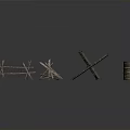 Handmade Wooden Craft Structures Including Twig Frames Cross Supports And Stacked Roll