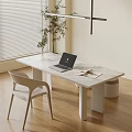 Stylish Marble Top Desk With Laptop Magazine White Chair Blinds And Green Plant