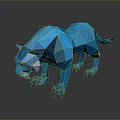 Low Poly Blue Panther 3D Model With Geometric Design And Sharp Claws 3d model