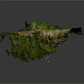 Floating Terrain Structure With Green Vegetation Path And Small Figure On Top