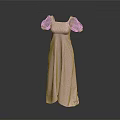 Pink Long Evening Dress With Square Neckline And Puff Sleeves Design