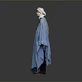 Traditional Blue Embroidered Robe With White Headscarf Daily Wear Clothing