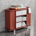 Red Service Cart With Multiple Shelves Towels Toiletries And Wheels