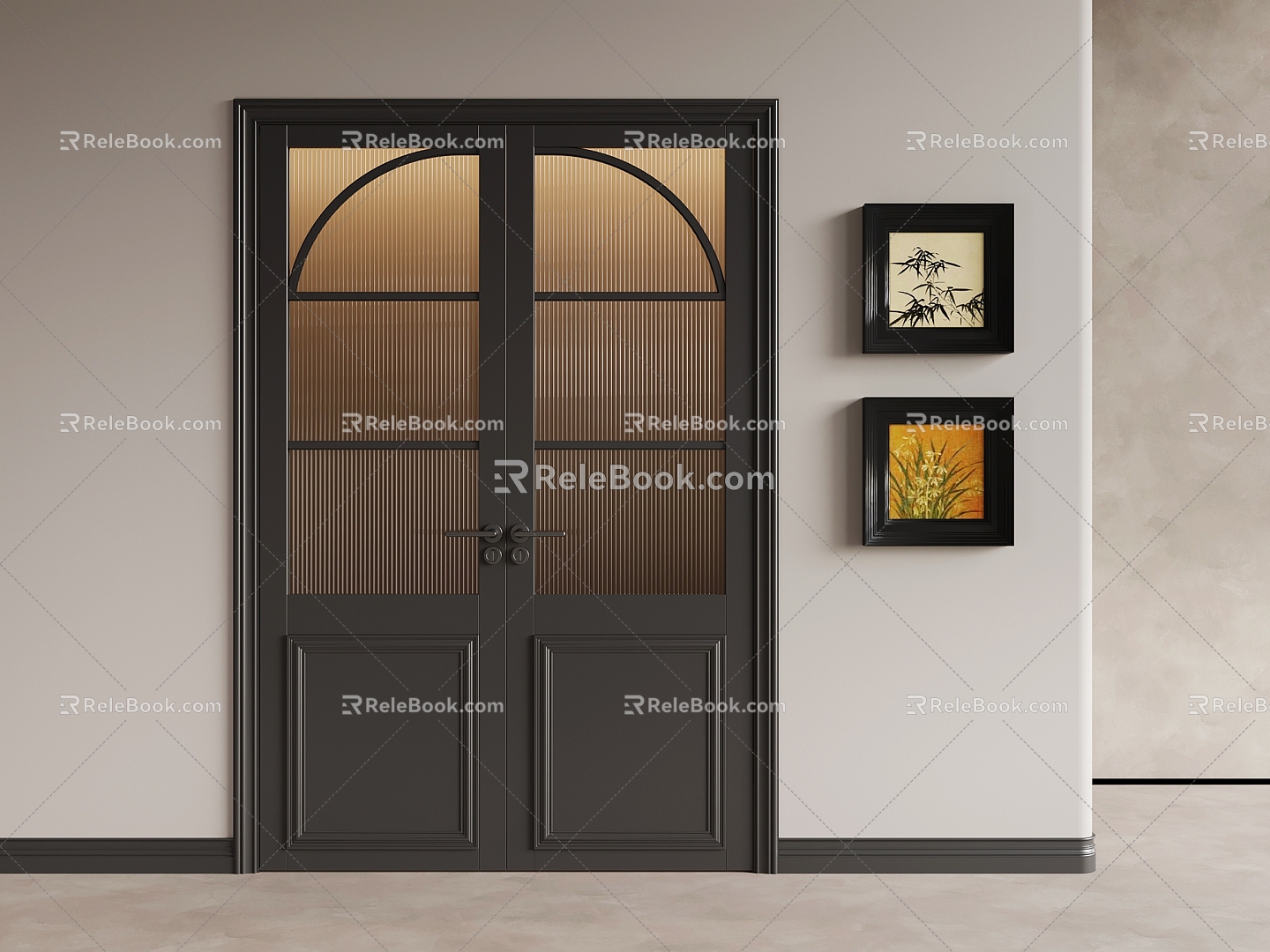 French retro double-door double-door glass door 3d model