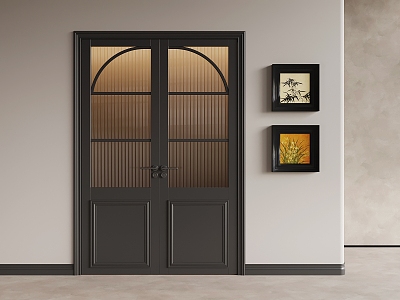 French retro double-door double-door glass door 3d model