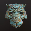 Turquoise Lion Mask With Horns And Textured Surface On Dark Background 3d model