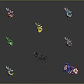 Colorful Small Game And Movie Character Figurines With Various Designs On Black Reflective Background