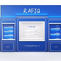 RAFIG Blue Exhibition Booth With Product Display Shelves And Skin Care Items