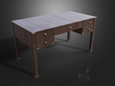 Modern Wooden Desk With Gray Tabletop And Dark Brown Legs And Drawers 3d model