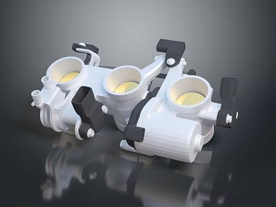 White And Black Mechanical Component 3D Model With Circular Yellow Parts And Connected Joints 3d model