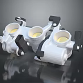 White And Black Mechanical Component 3D Model With Circular Yellow Parts And Connected Joints