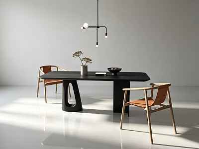 Modern Accent Chairs With Wooden Frame And Brown Upholstery In Minimalist Dining Space 3d model