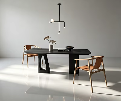 Modern Accent Chairs With Wooden Frame And Brown Upholstery In Minimalist Dining Space 3d model