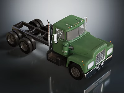 Green Truck Chassis With Multiple Wheels And Front Cab Design 3d model