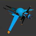 Futuristic Blue Mechanical Character Featuring Black Appendages Orange Accents And 3D Structure