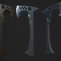 Handcrafted Battle Axes With Unique Metal Blades Black Handles And Red Accents