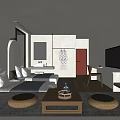 Contemporary Hotel Room Interior With Bed Sofa Coffee Table And Wall Lamps