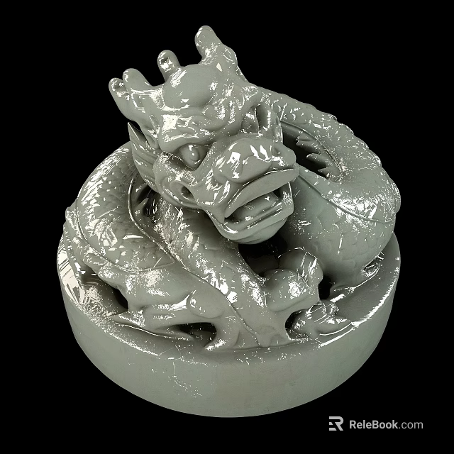 Intricate Dragon Sculpture Carving With Coiled Body And Detailed Head On Base 3d model 