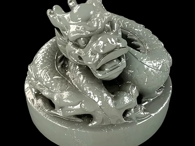 Intricate Dragon Sculpture Carving With Coiled Body And Detailed Head On Base 3d model