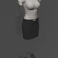 Women's Professional Attire White Short Sleeve Shirt Black Skirt Belt And Heels