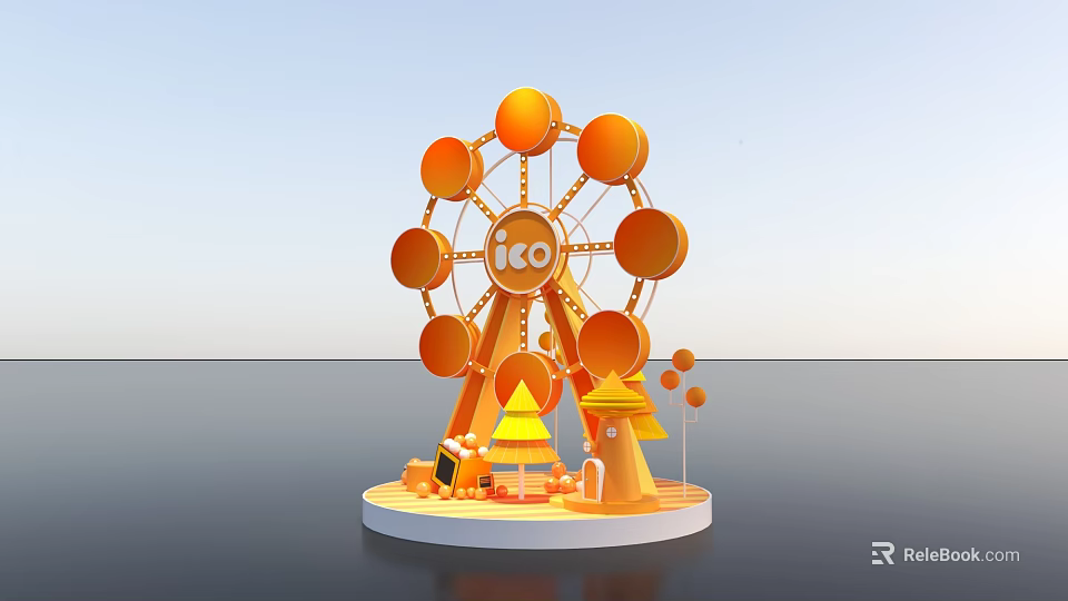 Orange Ferris Wheel Decoration With ICO Logo And Small Ornaments 3d model 
