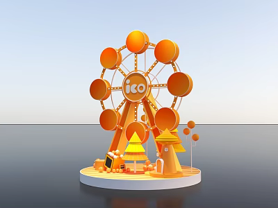 Orange Ferris Wheel Decoration With ICO Logo And Small Ornaments 3d model
