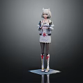 Anime Cat Ear Character With White Hair In White Gray Outfit Standing On Dark Platform