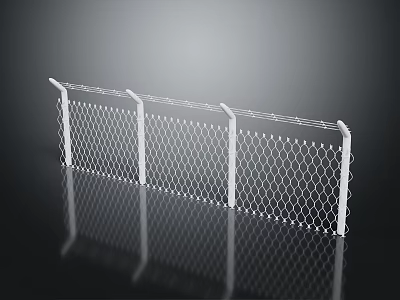 White Metal Chain Link Fence With Decorative Posts And Diamond Mesh Design For Garden 3d model