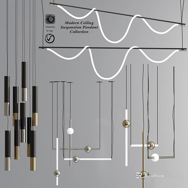 Supernova Pendant Collection Modern Design With Geometric Shapes And Metal Spheres 3d model 