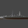 Classic Military Battleship with Turrets Smokestacks Superstructure and Brown Hull Design
