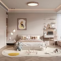 Kids Room Interior Design With Bed Pillows Rug Toys Llama Toy Bookshelf Desk And Chair