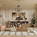 Living Room Interior Design With Chandelier Wall Painting Bookshelf Sofa And Coffee Table