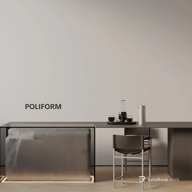 POLIFORM Modern Minimalist Dining Table Set With Chair And Tableware 3d model 