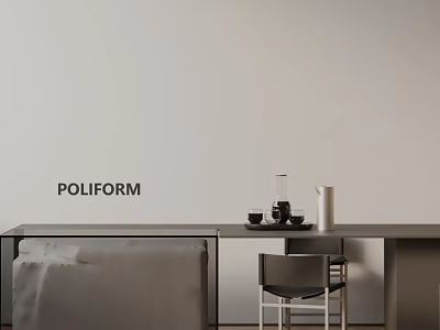 POLIFORM Modern Minimalist Dining Table Set With Chair And Tableware 3d model