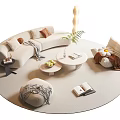 Cozy Curved Sofa and Coffee Table Set with Throw Pillows Round Side Table Floor Lamp