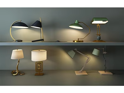 Assorted Table Lamps In Modern And Classic Styles With Metal Bases And Fabric Shades 3d model