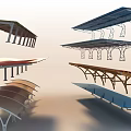 Various Modern Canopies With Metal And Wooden Support Frames For Outdoor Spaces