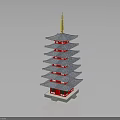 Traditional Multi Tiered Tower Model With Red Base Gray Roof And Golden Spire