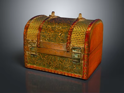 Vintage Wooden Chest With Carved Patterns Gold Accents And Metal Clasps 3d model