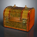 Vintage Wooden Chest With Carved Patterns Gold Accents And Metal Clasps