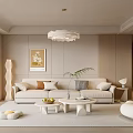 Modern Living Room Interior Design With Beige Sofa Coffee Table Chandelier And Artwork