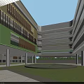 Large Modern School Building With Track And Field Stadium Green Trees And Surrounding Buildings
