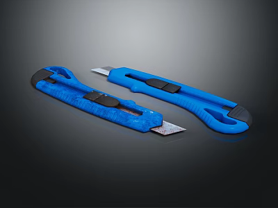 Blue Utility Knives With Ergonomic Non Slip Grip And Sharp Blades 3d model